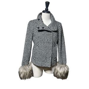 Ann Taylor Nubby Wool Coat Faux Fur Trim Size XS